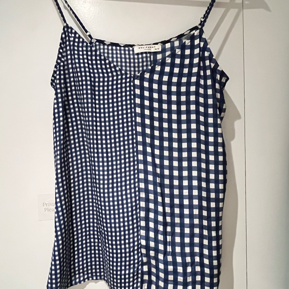 Equipment 100% Silk Blue Gingham Top XS